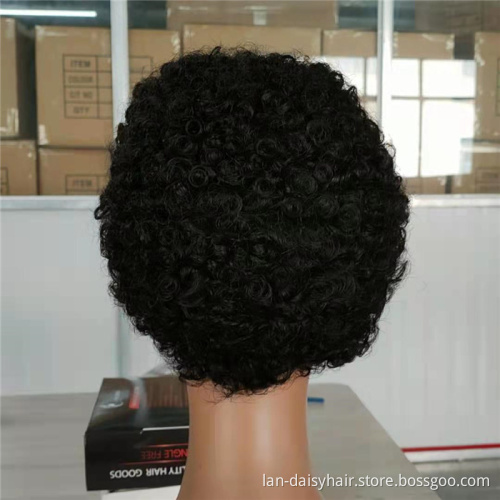 Short Pixie Cut Kinky Afro Curly In Stock  Machine Made None Lace Real Human Hair Wigs